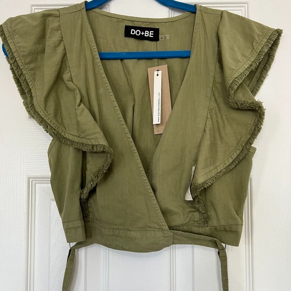 DO+BE STYLISH WRAP V-NECK ARMY GREEN TOP - Picture 1 of 3